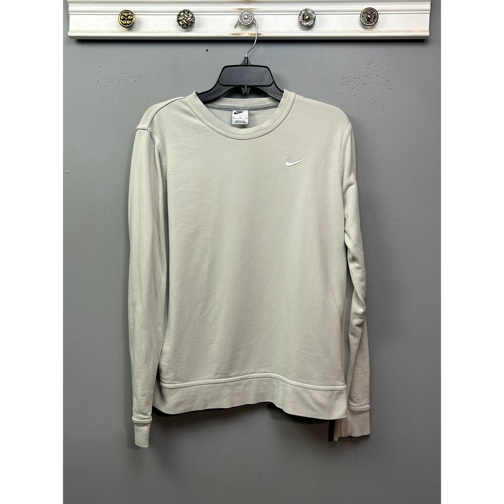 Nike Sweatshirt Womens Medium Light Bone AA3177-072 Crewneck Embroidered Swoosh